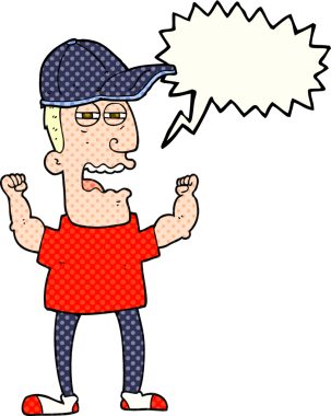 El yazısı çizilmiş çizgi roman konuşma balonu karikatürü bir insan tarafından çizilmiş adamı strese sokuyor