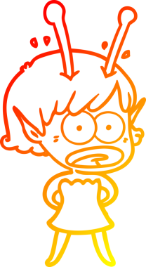 Bir çizgi film karakteri, bir insan tarafından çizilmiş bir uzaylı kız çizimi.