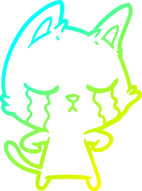 Bir insan tarafından çizilmiş ağlayan çizgi film kedisinin soğuk gradyan çizgisi.