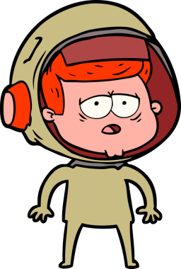 Bir insan tarafından çizilmiş yorgun astronot çizgi filmi.