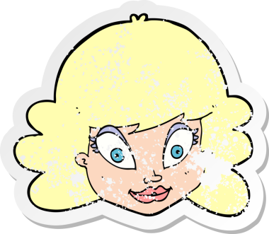 Bir insan tarafından çizilmiş mutlu kadın yüzü karikatürünün gerilimli retro yapıştırması