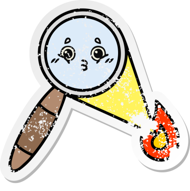 Bir insan tarafından çizilmiş sevimli bir çizgi film büyüteçinin sıkıntılı çıkartması.