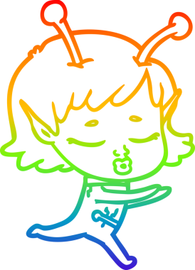 Gökkuşağı gradyan çizgisi bir insan tarafından çizilmiş uzaylı bir kızın çizimi