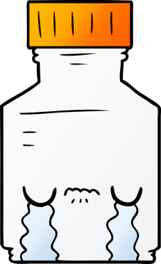 Bir insan tarafından çizilmiş karikatür hapı kavanozu.