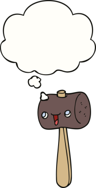 Bir insan tarafından çizilmiş düşünce baloncuklu karton çekiç.