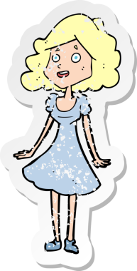 Bir insan tarafından çizilmiş mutlu kadın elbisesinin eski, sıkıntılı çıkartması.