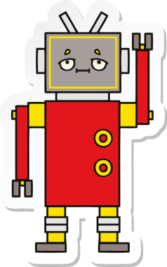 Bir insan tarafından çizilmiş şirin çizgi film robotunun çıkartması.