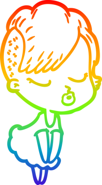 Gökkuşağı gradyan çizgi çizimi Bir insan tarafından çizilmiş güzel hippi kız