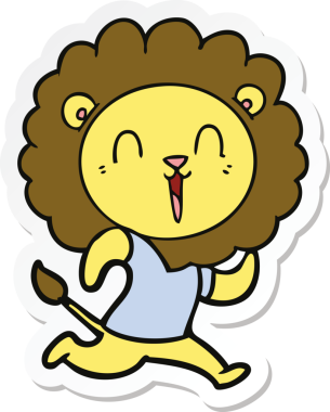 Bir insan tarafından çizilmiş gülen aslanın çıkartması.