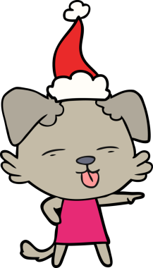 Bir insan tarafından çizilmiş Noel Baba şapkası giymiş bir köpeğin el çizimi.