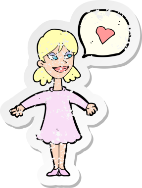 Bir insan tarafından çizilmiş, aşık bir karikatür kadının gerilmiş çıkartması.