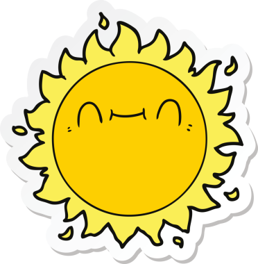 Bir insan tarafından çizilmiş mutlu bir çizgi film güneşinin çıkartması.