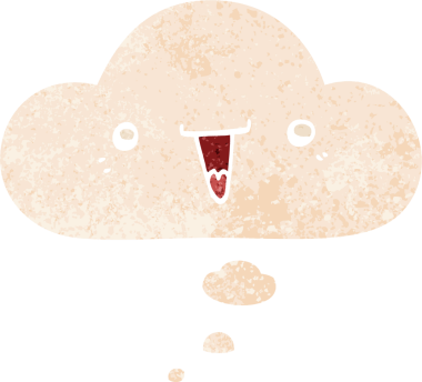 Bir insan tarafından çizilmiş grunge sıkıntılı retro stili düşünce baloncuklu sevimli çizgi film yüzü