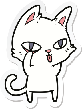 Bir insan tarafından çizilmiş çizgi film kedisinin çıkartması.