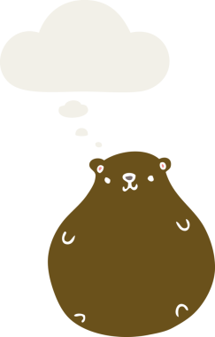 Düşünce baloncuğu olan çizgi film ayısı insan tarafından çizilmiş.