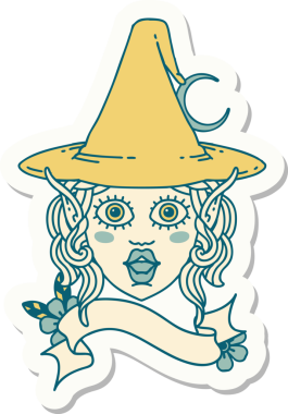 Bir insan tarafından çizilmiş bir elf büyücü karakterinin çıkartması.