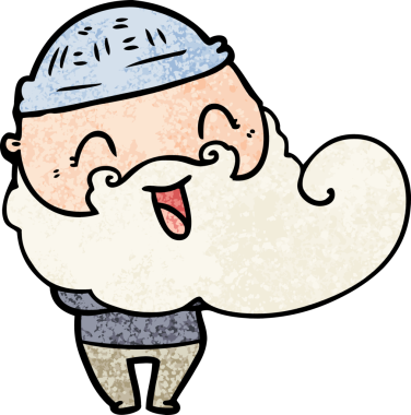 Bir insan tarafından çizilmiş sakallı ve kış şapkalı mutlu bir adam.