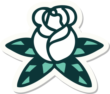 Bir insanın çizdiği tek bir gülün geleneksel stiliyle dövme çıkartması.