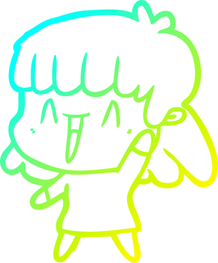 Bir insan tarafından çizilmiş mutlu bir kızın soğuk çizgi çizimi.