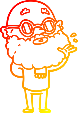 Bir insan tarafından çizilmiş sakallı ve güneş gözlüklü, çizgi film meraklısı bir adamın çizimi.