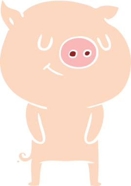 Bir insan tarafından çizilmiş mutlu düz renkli çizgi film domuzu