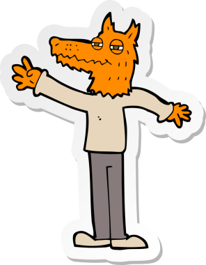 Bir insan tarafından çizilmiş tilki sallayan bir çizgi film çıkartması.