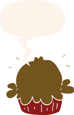 Bir insan tarafından çizilmiş, konuşma baloncuklu şirin bir çizgi film pastası.