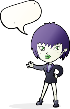 Bir insan tarafından çizilmiş konuşma balonu olan vampir kız.