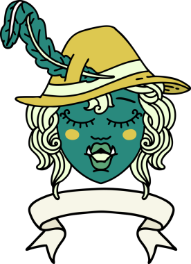 Retro Dövme Tarzı Bir insan tarafından çizilmiş yarı ork ozan karakteri