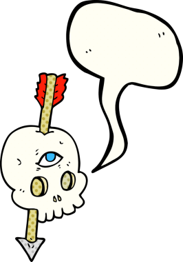 Serbest çizim çizgi roman konuşma balonu karikatür sihirli kafatası bir insan tarafından çizilmiş