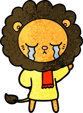 Bir insan tarafından çizilmiş ağlayan çizgi film aslanı.