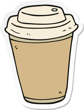 Bir insan tarafından çizilmiş çizgi film kahve fincanı çıkartması.