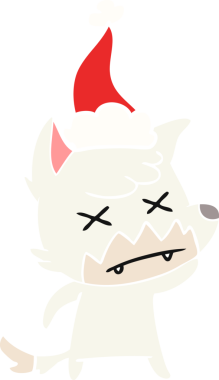 Bir insan tarafından çizilmiş Noel Baba şapkası giymiş ölü bir tilkinin düz renkli çizimi.