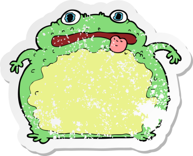 Bir insan tarafından çizilmiş komik bir kurbağanın gerilmiş çıkartması.