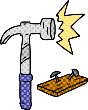 Bir insan tarafından çizilmiş çekiç ve çivi karalaması.