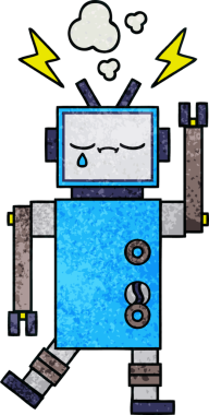 Bir insan tarafından çizilmiş bir robotun retro grunge dokusu