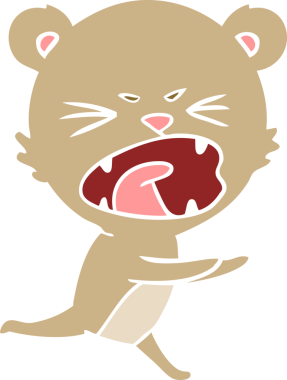 Kızgın düz renkli çizgi film ayısı bir insan tarafından çizilmiş.