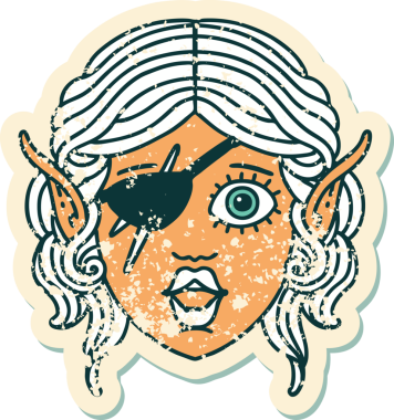 Retro Dövme Tarzı Elf düzenbaz karakter yüzü Bir insan tarafından çizildi