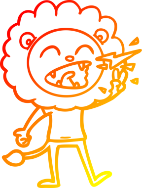 Bir insan tarafından çizilen kükreyen bir aslanın sıcak çizgi çizimi