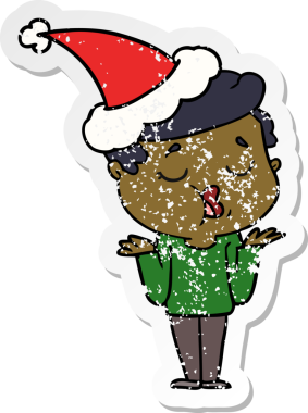 İnsan tarafından çizilmiş bir Noel Baba şapkası giymiş, konuşan ve omuzlarını silken bir adamın el yazısı.