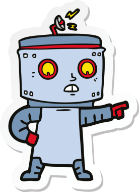 Bir insan tarafından çizilmiş çizgi film robotunun çıkartması.