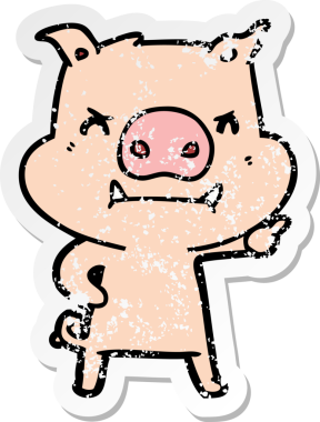 Bir insan tarafından çizilmiş kızgın çizgi film domuzunun sıkıntılı çıkartması.