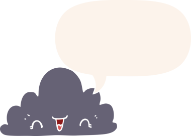 Konuşma baloncuğu olan sevimli çizgi film bulutu bir insan tarafından çizilmiş.