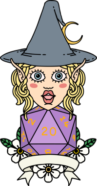 Retro Dövme Biçimli elf karakteri Bir insan tarafından çizilmiş doğal yirmi zar atışıyla