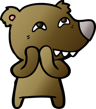 Bir insan tarafından çizilmiş dişleri gösteren çizgi film ayısı.