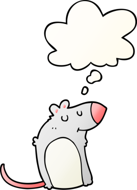 Düşünce baloncuklu çizgi film şişman sıçanı. Bir insan tarafından çizilmiş.