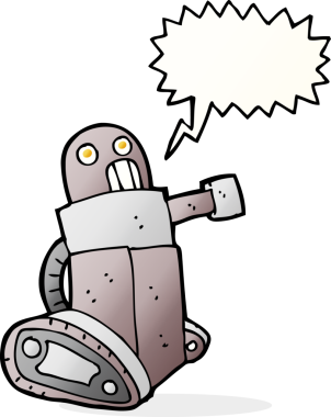 bir insan tarafından çizilmiş konuşma balonlu çizgi film tankı robotu