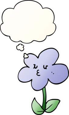 Düşünce baloncuğu olan karikatür çiçeği bir insan tarafından çizilmiş.