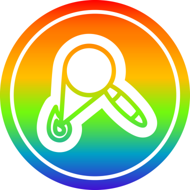 Büyüteç yanan dairesel simge gökkuşağı gradyan bir insan tarafından çizilmiş