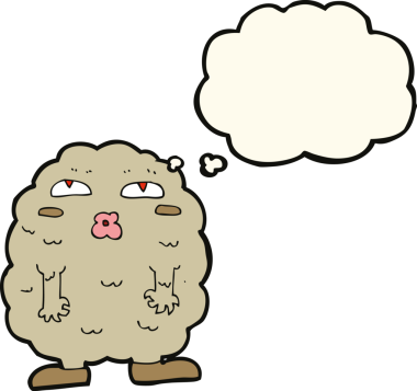 Bir insan tarafından çizilmiş düşünce baloncuklu komik çizgi film canavarı.